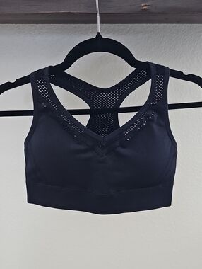 All In Motion Seamless Mesh Trim V Neck Racerback Sports Bra Black XL